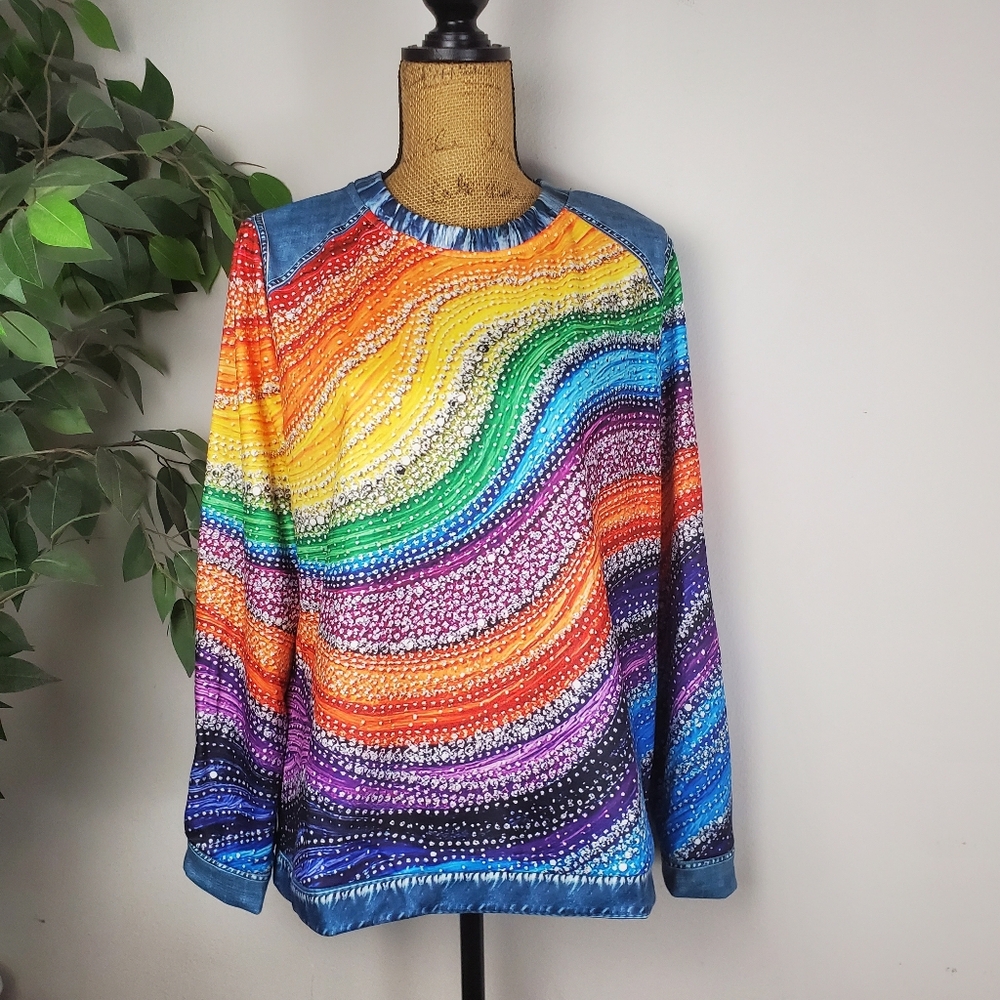 NEW Colorful Rainbow Patterned Sweater Women's Size Large